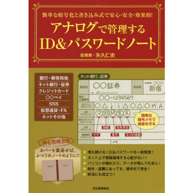 アナログで管理するＩＤ＆パスワードノート　簡単な暗号化と書き込み式で安心・安全・効果的！