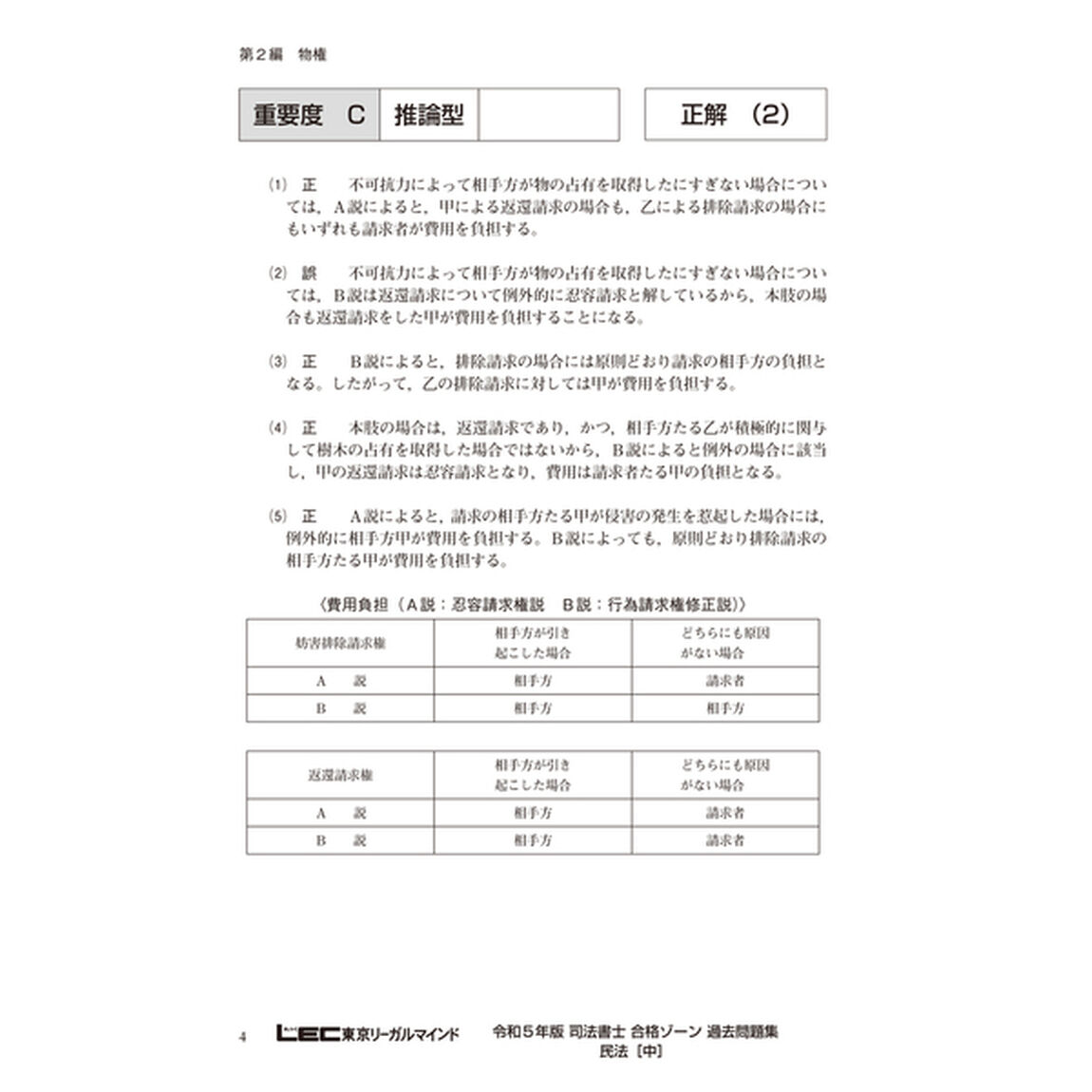 司法書士合格ゾーン択一式過去問題集　令和５年版２「民法　中」