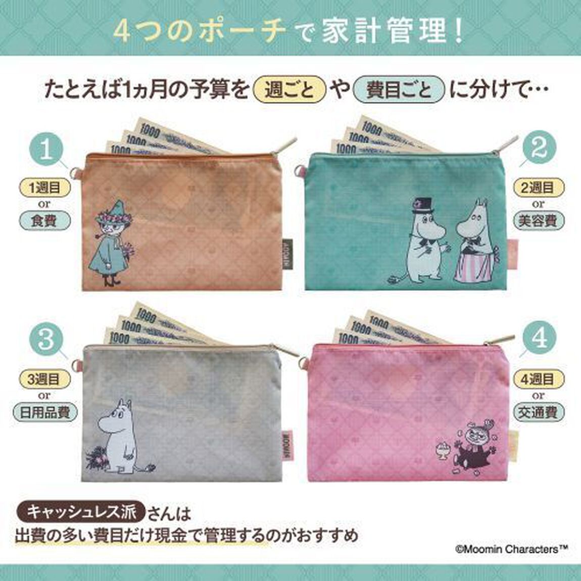 MOOMIN いろいろ使える! お金が貯まる仕分けポーチ 4点セット BOOK