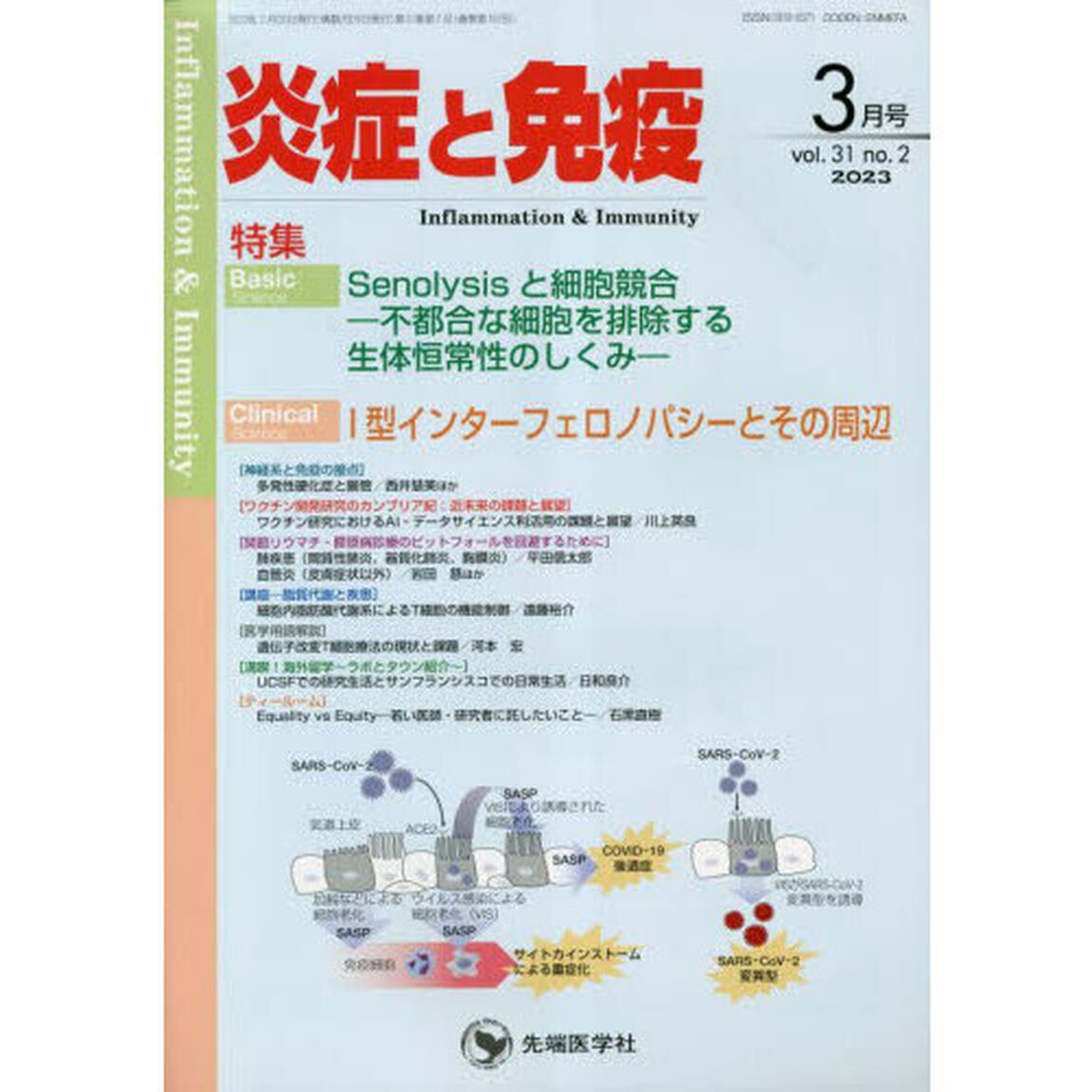 炎症と免疫　ｖｏｌ．３１ｎｏ．２（２０２３－３月号）「Ｂａｓｉｃ　Ｓｅｎｏｌｙｓｉｓと細胞競合－不都合な細胞を排除する生体恒常性のしくみ－　Ｃｌｉｎｉｃａｌ　１型インターフェロノパシーとその周辺」