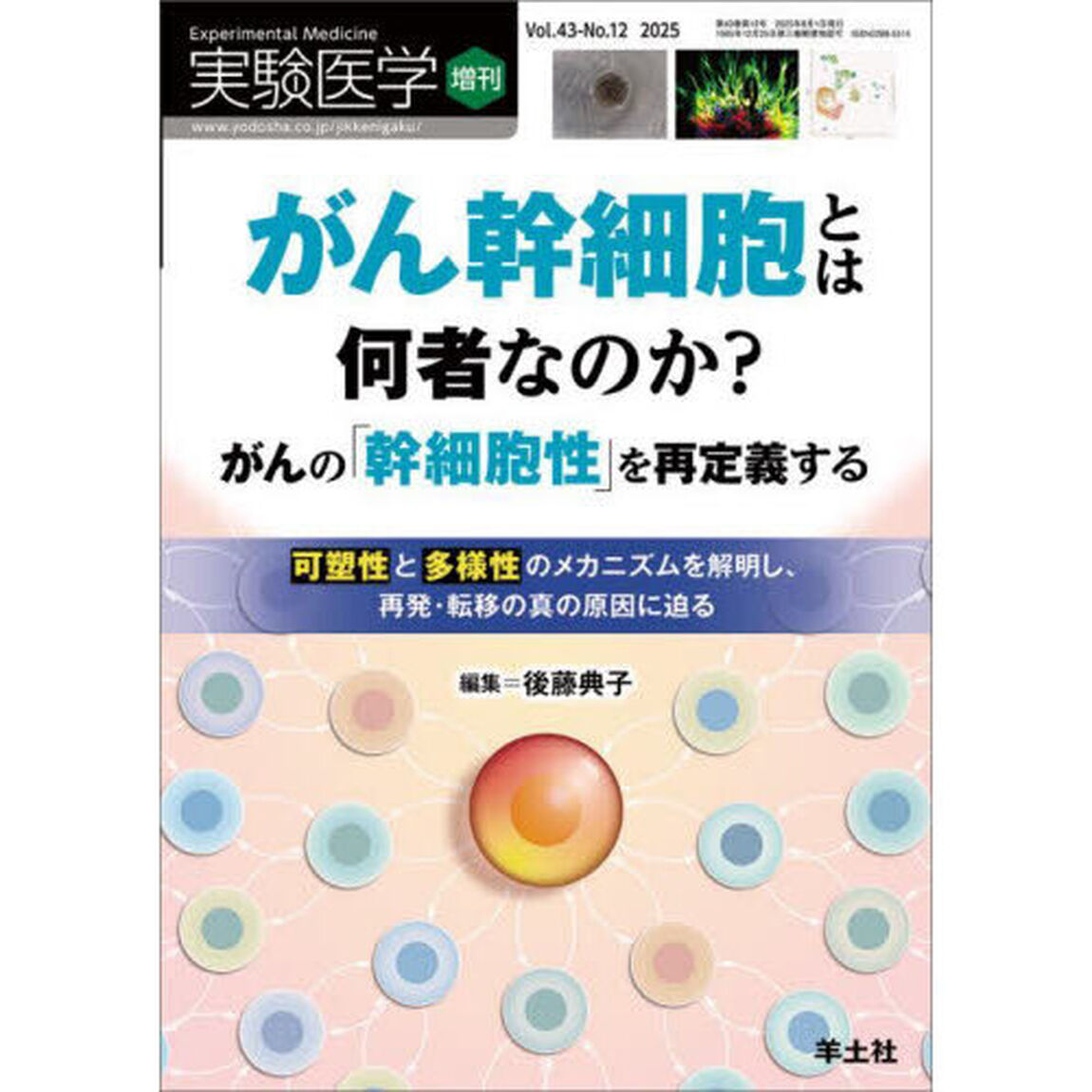 実験医学　Ｖｏｌ．４３－Ｎｏ．１２（２０２５増刊）「がん幹細胞とは何者なのか？　がんの「幹細胞性」を再定義する　可塑性と多様性のメカニズムを解明し、再発・転移の真の原因に迫る」
