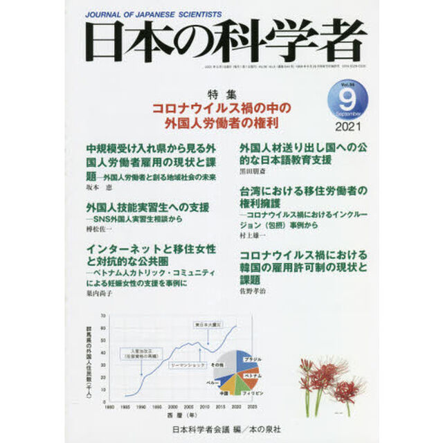 日本の科学者　Ｖｏｌ．５６Ｎｏ．９（２０２１－９）「コロナウイルス禍の中の外国人労働者の権利」
