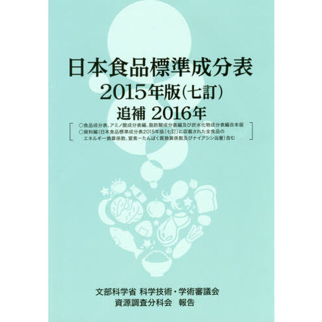 日本食品標準成分表　文部科学省科学技術・学術審議会資源調査分科会報告　２０１５年版追補２０１６年