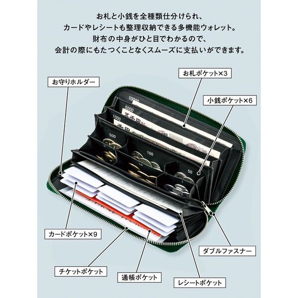 JAM HOME MADE スマートに会計できる 超仕分け財布BOOK DARK GREEN ver