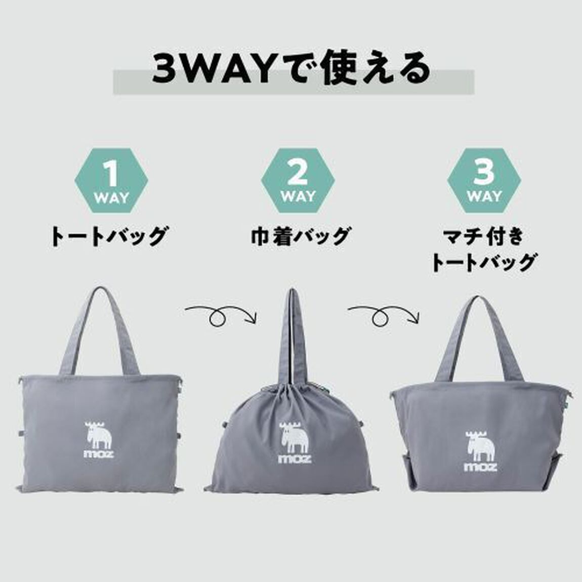 moz 折りたためて変形できる！ 3WAYエコトートバッグ＆ウォールステッカーBOOK GRAY ver.（宝島社ブランドムック）