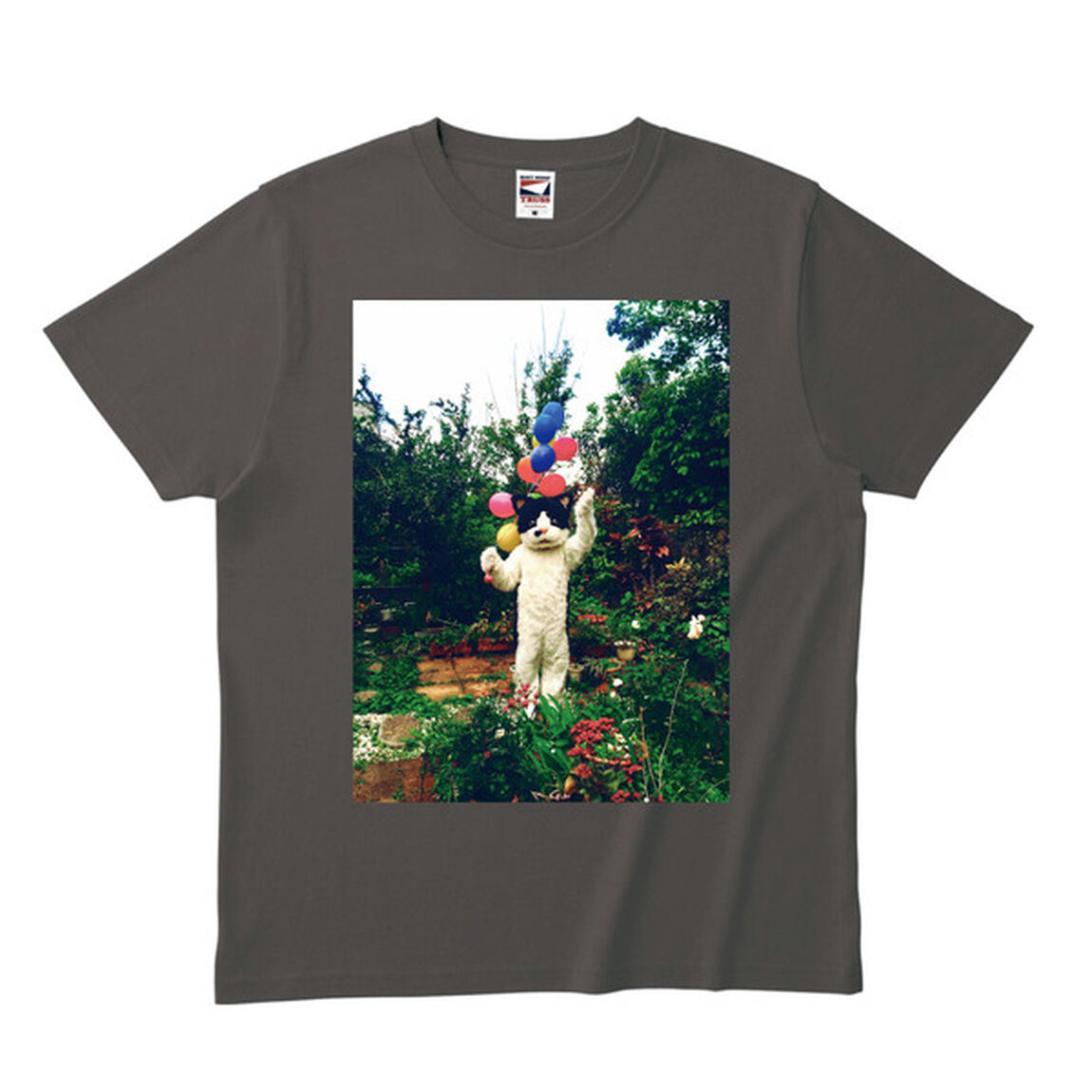 むぎ（猫）／むぎのフワフワ風船Tシャツ（チャコール）Lサイズ（その他）