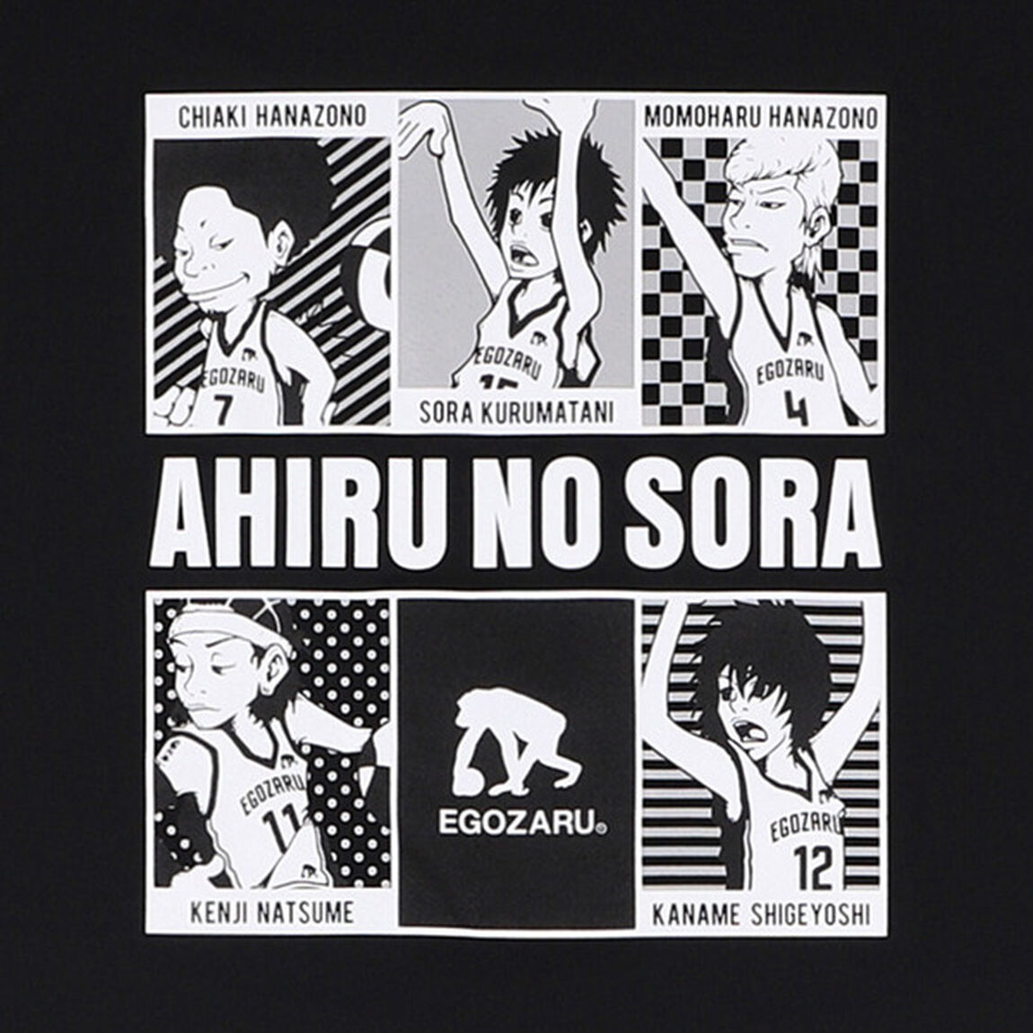 あひるの空xEGOZARU モノクロキャラTシャツ　ブラック　S（その他）