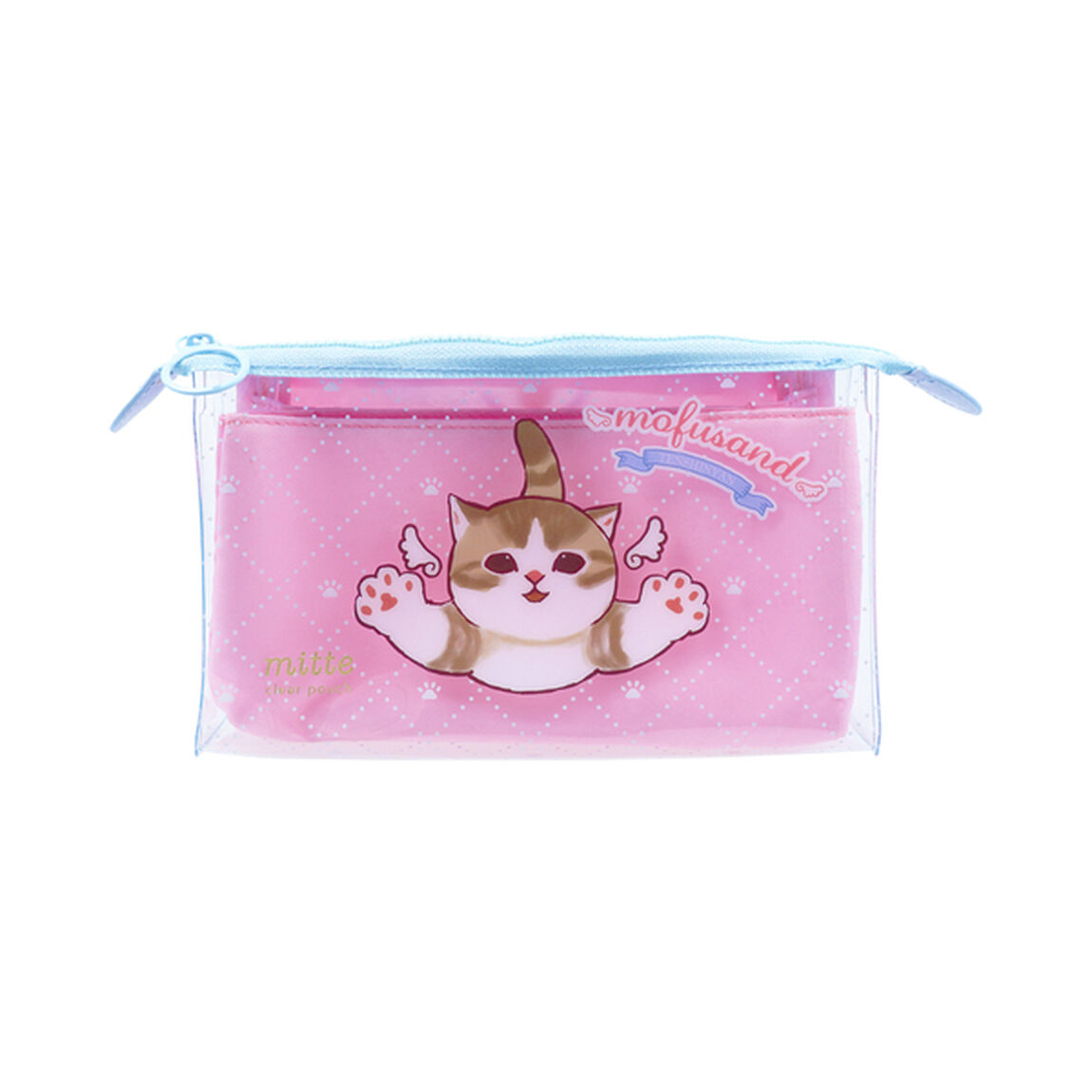 クリアポーチ　マチ　ｍｉｔｔｅ　ｍｏｆｕｓａｎｄ　天使にゃん