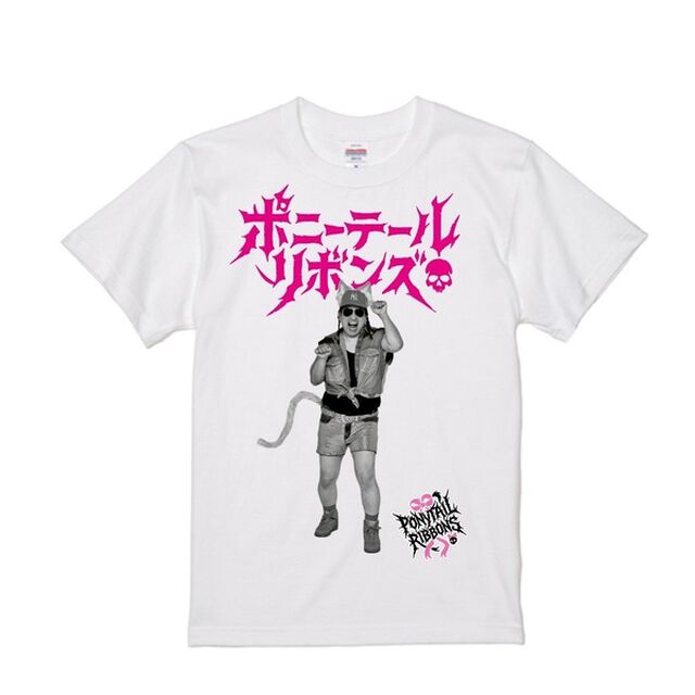 【ポニーテールリボンズ】ちょうど21周年Tシャツ　第2弾『猫ユイチン』 ホワイト／ピンク　Lサイズ