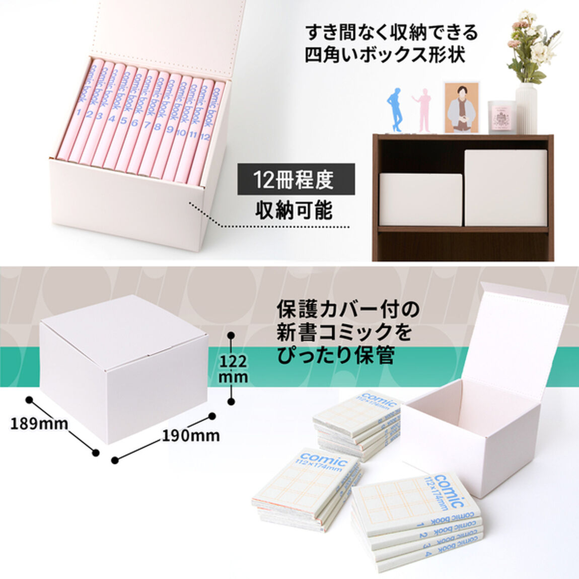 新書サイズのコミックに保護カバーをつけたままぴったり収納できる組立式PPBOX