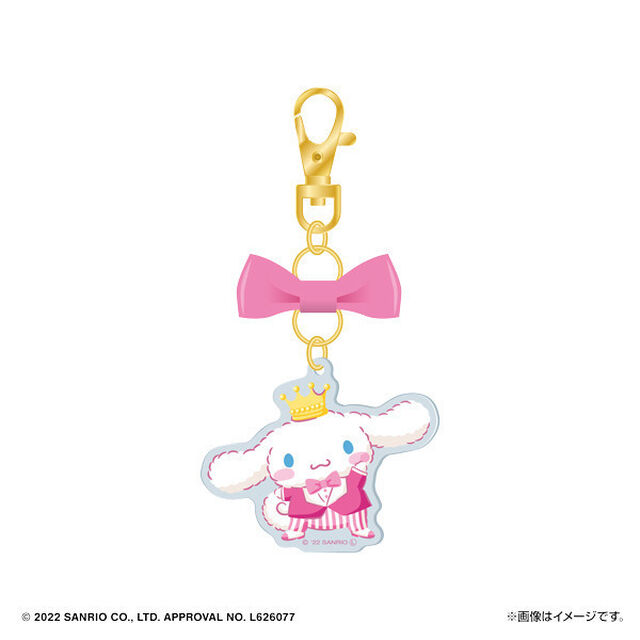 シナモロール　リボン付きアクリルチャーム(王冠デザイン)　ピンクver