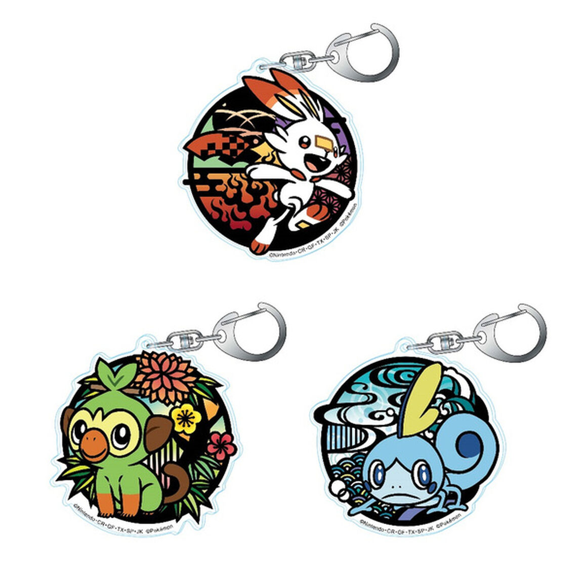 ポケットモンスター　切り絵シリーズ　アクリルキーホルダー　ヒバニー＆メッソン＆サルノリ