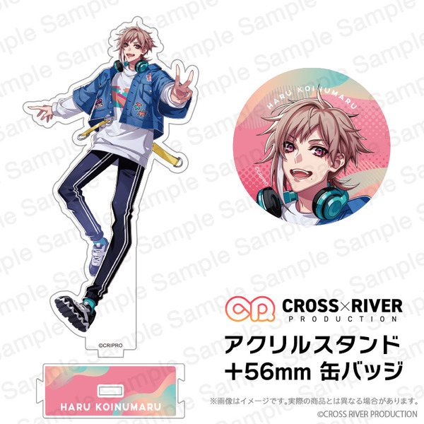 【CROSS×RIVER PRODUCTION】小犬丸晴 56mm缶バッチ＆アクリルスタンド 私服ver.(セット商品)