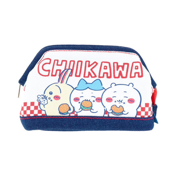 デニムポーチ　ワイヤー入　ちいかわ　ハンバーガー