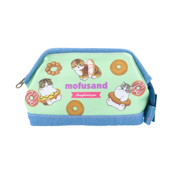 デニムポーチ　ワイヤー入　ｍｏｆｕｓａｎｄ　ドーナツにゃん
