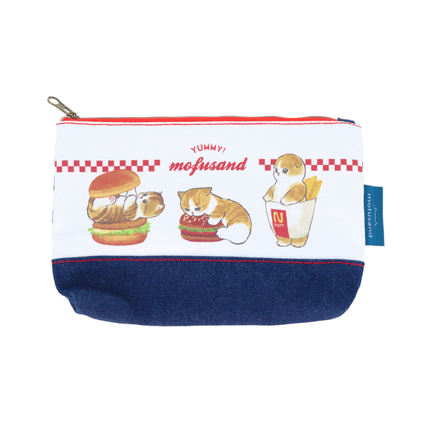 デニムポーチ　フラット　ｍｏｆｕｓａｎｄ　ハンバーガーにゃん