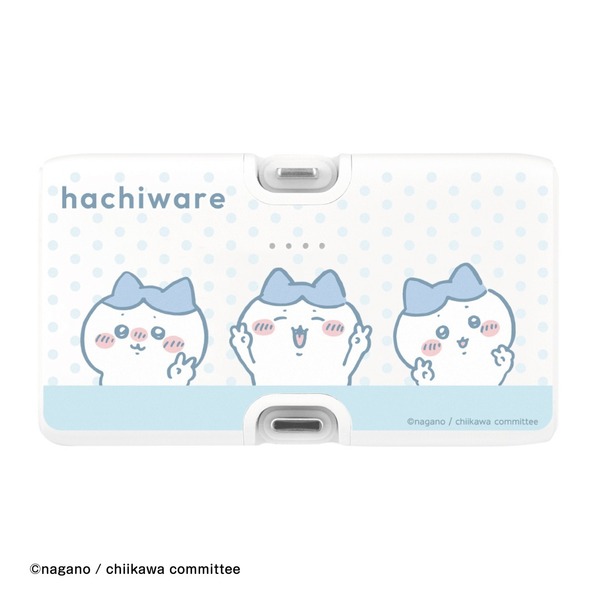 Lightning/Type-Cコネクタ付きリチウムイオン充電器4000mAh　ハチワレ
