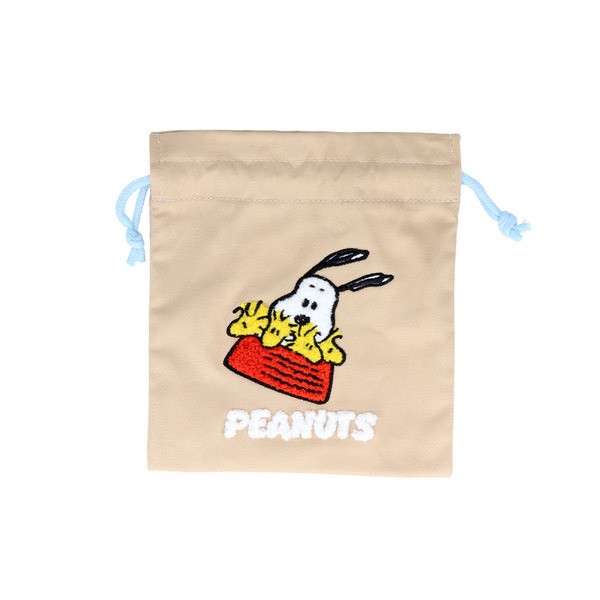 サガラ刺繍巾着　ＰＮＷＳ２　ベージュ