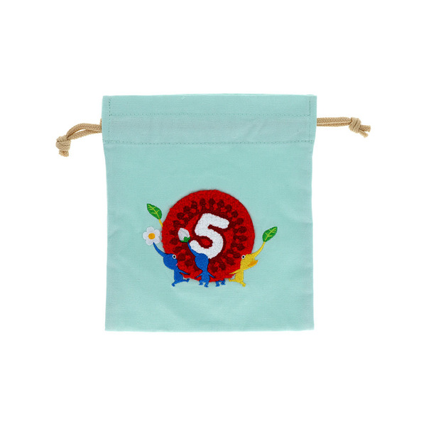 サガラ刺繍巾着　ピクミン　ライトブルー