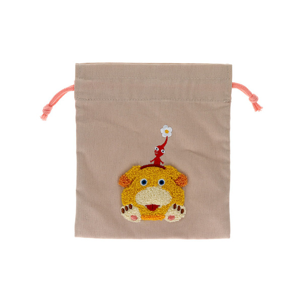 サガラ刺繍巾着　ピクミン　ベージュ