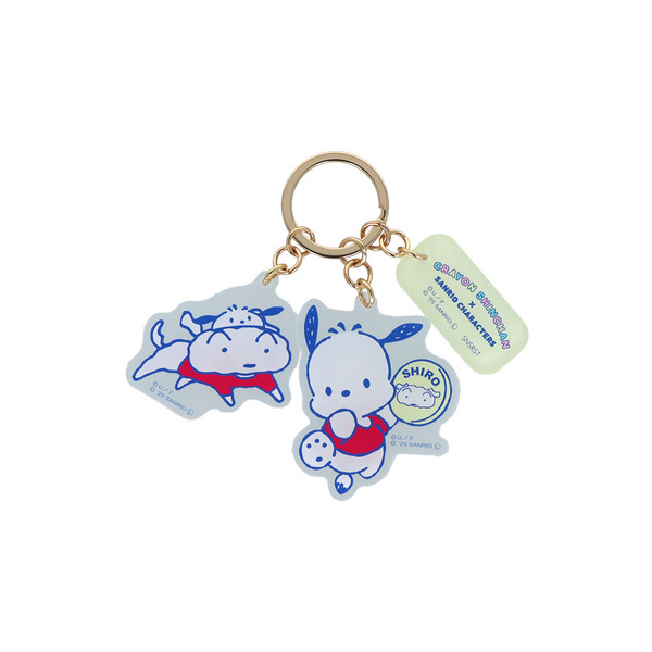 クレヨンしんちゃん×サンリオキャラクターズ ３連アクリルキーホルダー　シロ×ポチャッコ