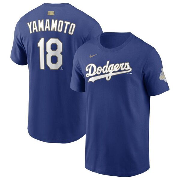 NIKE ロサンゼルス・ドジャース 山本由伸 ゴールドプログラム ネームアンドナンバーTシャツ ブルー（Lサイズ）