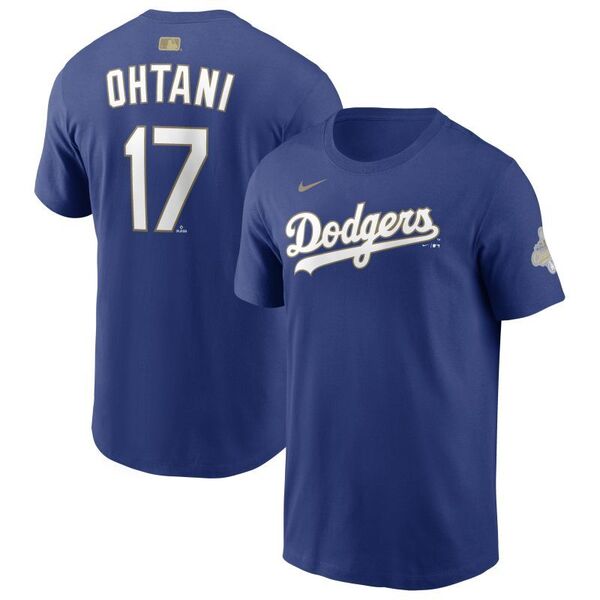 NIKE ロサンゼルス・ドジャース 大谷翔平 ゴールドプログラム ネームアンドナンバーTシャツ ブルー（Lサイズ）